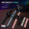 Relógio inteligente HW Watch X Call nas cores preto, claro e rosa com pulseiras adicionais