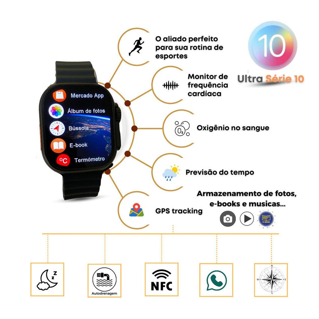 Smartwatch W69+ Ultra Microwear Série 10 AMOLED ChatGPT
